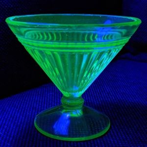 Vintage Green Uranium Glass Pedestal Candy Dish